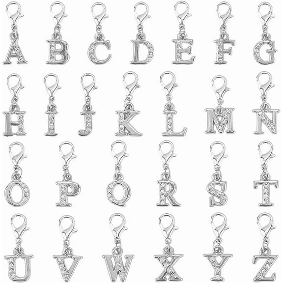 1 Box 26Pcs Alphabet Stitch Markers Crochet Marker Charms Lobster Clasp Alloy A to Z Letters Rhinestone Name Knitting Charms for Jewelry Making Crafts Weaving Quilting Supply Beginner Women