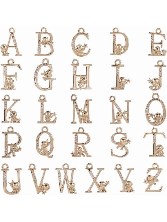 1 Box 26Pcs Gold Alphabet Charms A to Z Charms Bulk Metal Small Golden Letters Name Astronaut Letter Charms