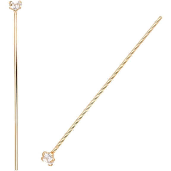 1 Box 26Pcs Head Pins 1.67 Inch Cubic Zirconia 14K Gold Plated Brass Bendable Head Pin for Jewelry Making DIY Crafts Beading Findings