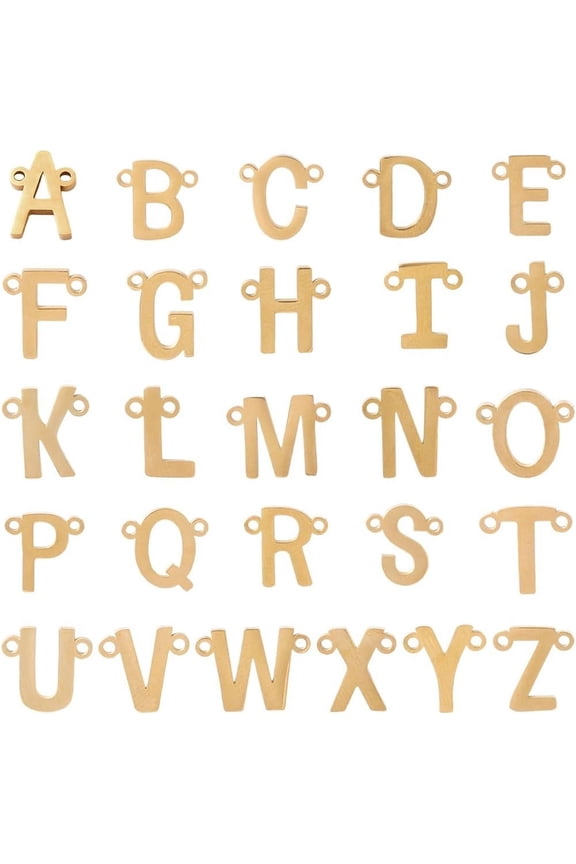 1 Box 26Pcs Initial Letter Connector Charm Alphabet Charms Bulk A to Z Links 2 Hole Pendants for Jewelry Making Findings DIY Name Bracelet Necklace Women Gold