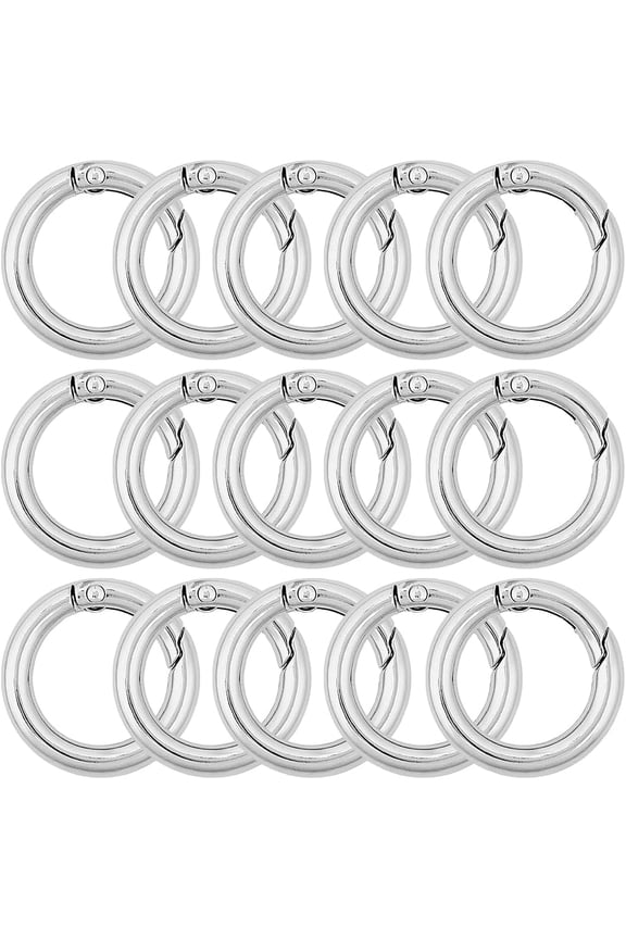 1 Box 26Pcs Spring Gate Rings Round Key Ring Clip Bulk 25mm Silver Metal Zinc Alloy Round Carabiner O Keychain Ring Snap Clips Buckle for Keys Bags Purses Handbags DIY Crafts Accessories Silver