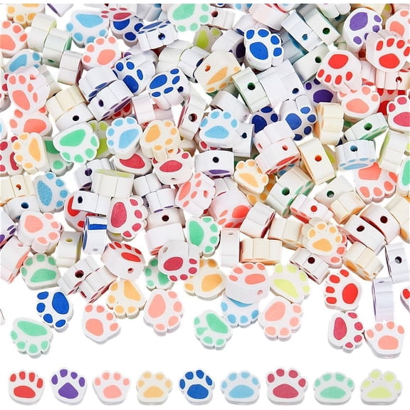 1 Box 270Pcs 9 Style Paw Print Bead Polymer Clay Beads Bulk Colorful Soft Handmade Animals Dog Claw Prints Loose Spacer Bead for Jewelry Making Bracelets Necklace DIY Crafts Accessories Mixed Color