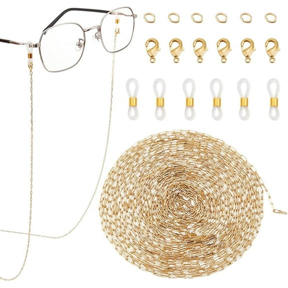1 Box 27Pcs Eyeglass Chain Kit Real 14K Gold Plated Brass Cable Chain with Lobster Clasps and Jump Ring Eyeglasses Holder Ends Set for DIY Jewelry Making Eyeglass DIY Crafts Decoration