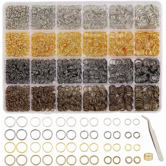 1 Box 2800Pcs+ 6 Size 4 Colors Jump Rings Kit Jump Hoops Tweezers Opening Tools Round Iron Connector Rings for Jewelry Making Keychains Earrings Necklaces Bracelets Charms Supplies Repair colorful
