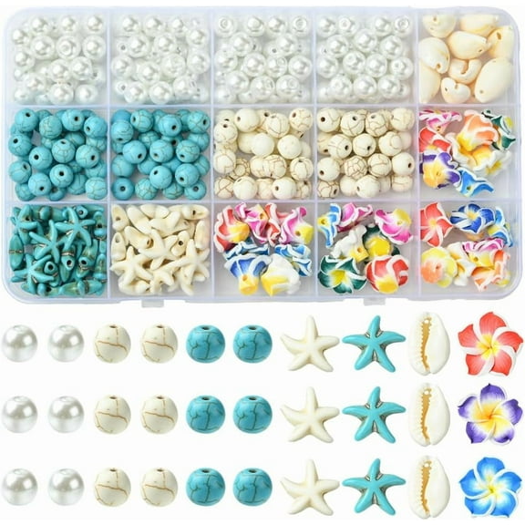 1 Box 280pcs Summer Beads Kit Plumeria Flower Beads Polymer Clay Frangipani Hawaii Floral with Round Stone Loose Spacers Bulk for Jewelry Making Beading Kit Adults Gifts DIY Accessories diy