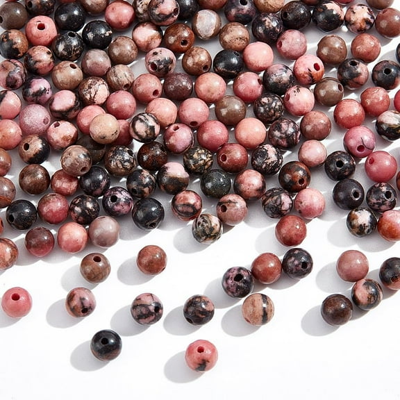 1 Box About 288 Pcs Natural Rhodonite Beads 4mm Dark Pink Round Rhodochrosite Beads Undyed Agate Gemstone Beads Spacer Loose Stone Beads for Bracelet Jewelry Making Hole: 0.8mm