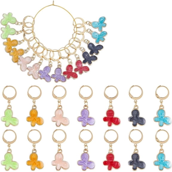 1 Box 28Pcs 4 Colors Crochet Hook Size Stitch Markers Butterfly Charms with Lobster Clasp Bulk Colorful Alloy Enamel Butterflies Insect Knit Marker for Quilting Sewing Crocheting Zipper Mixed Color