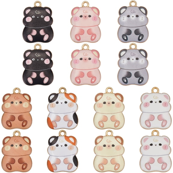 1 Box 28Pcs 7 Colors Hamster Charm Guinea Pig Charms Bulk Gold Plated Alloy Matel Hanging Cute Enamel Animal Charms DIY