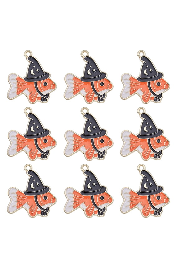 1 Box 28Pcs Fish Charms Charm Enamel Wizard Hat Charms Star Moon Black Hats Charm Cartoon Summer Fish Charm for Jewelry Making