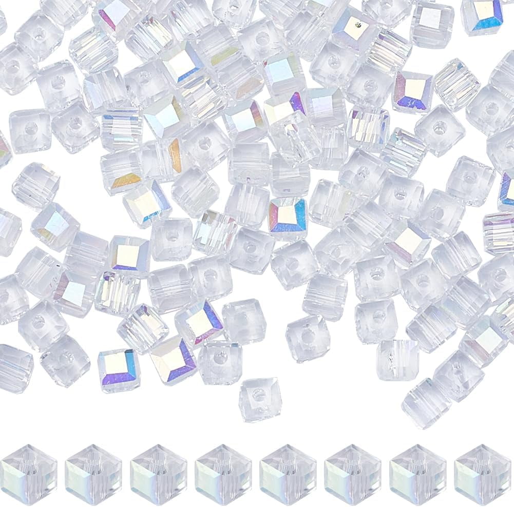 1 Box 294Pcs 4mm Crystal Cube Beads Clear Square Glass Beads