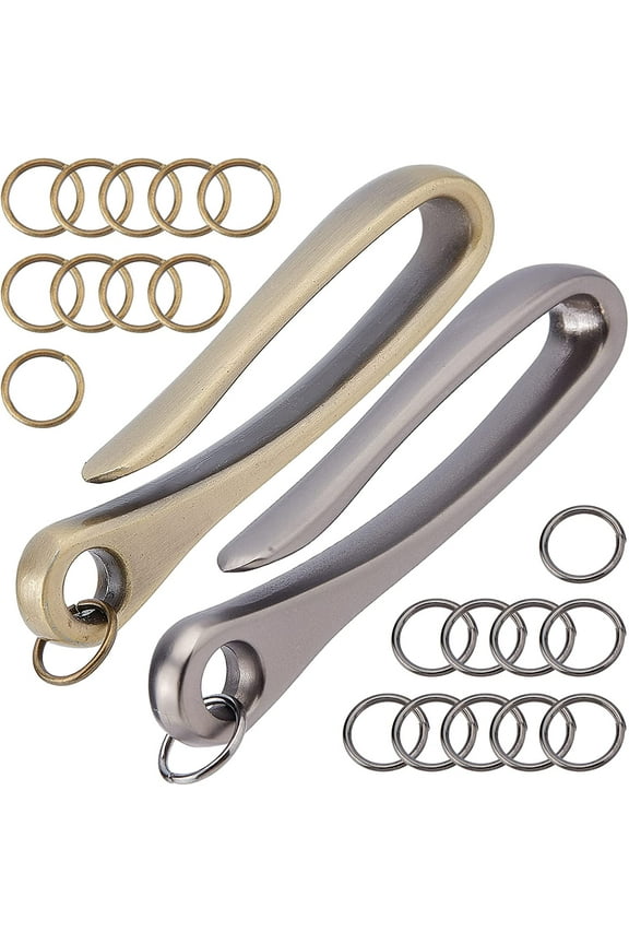 1 Box 2Pcs 2 Color Fish Hook Keychain Belt Clip for Keys Simple Keychain Clip with 20Pcs Brass Jump Rings U Hook Key Loop Pocket Clip for Men Wallet Chain Accessory