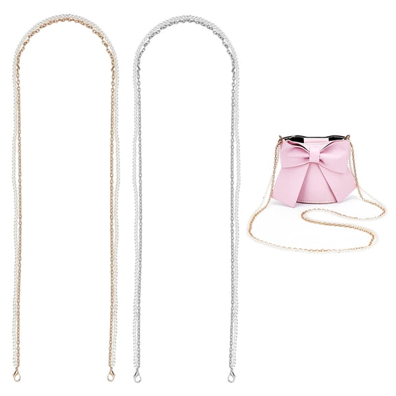 1 Box 2Pcs 2 Colors Plastic Imitation Pearl & Iron Chain Crossbody Phone Chain Double Straps Chain Hanging Rope Mobile Case Accessories Mixed