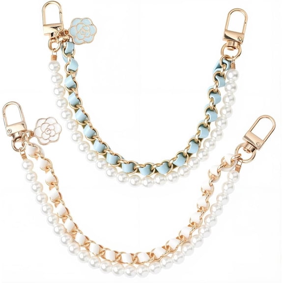 1 Box 2Pcs 2 Colors Tumbler Handle Strap Pearl Cup Accessories 10.39 Inch Plastic Beads Colorful Alloy Flower Woven Water Bottle Link Holder Chains for Most Tumblers Bottle Bags Phone Decor