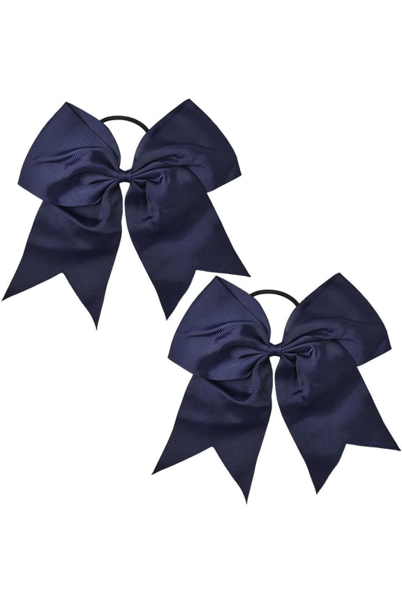 1 Box 2Pcs 7 Inch Cheer Hair Bows Blue Silky Satin Hair Large Ponytail Holder Bowtie Cheerleading Conquette Elastics Bowknot