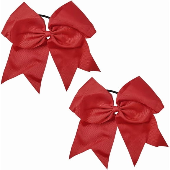 1 Box 2Pcs 7" Red Cheer Hair Bowknot Ponytail Holder Large Conquette Cheerleading Big Elastic Band Ribbon Bowtie Hair Bows for Women Softball Football Sports College Competition Supplies BurlyWood