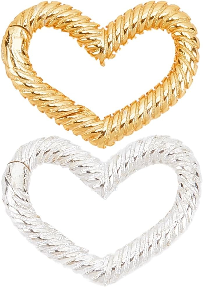 1 Box 2Pcs 925 Sterling Silver Heart Split Ring Spring Gate Rings ...