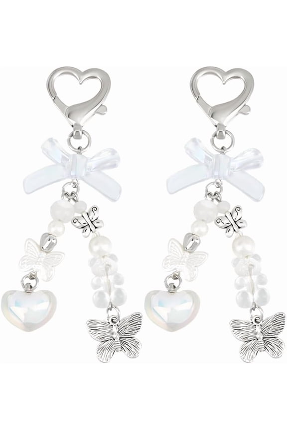 1 Box 2Pcs Aesthetic keychains Alloy Acrylic Beads Bowknot Heart Butterfly Key Chains Charms