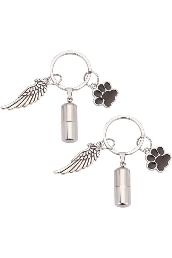 1 Box 2Pcs Alloy Enamel Keychain with 304 Stainless Steel Split Key Rings & Pendants and Tibetan Style Alloy Pendants Black 6.2cm