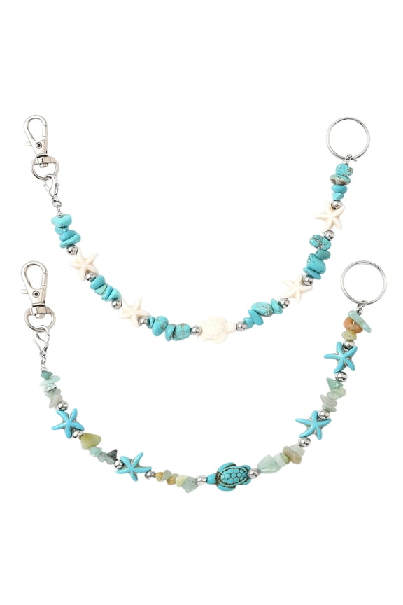 1 Box 2Pcs Beaded Key Keeper Key Leash Strap Ocean Keychain Lanyard Turquoise Beaded Strap Chain Finder with Alloy Swivel Clasps