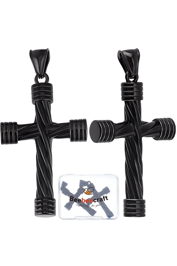 1 Box 2Pcs Black Pendant Charm 316 Surgical Stainless Steel with Snap on Bails Small Vintage Crosses Necklace Pendants
