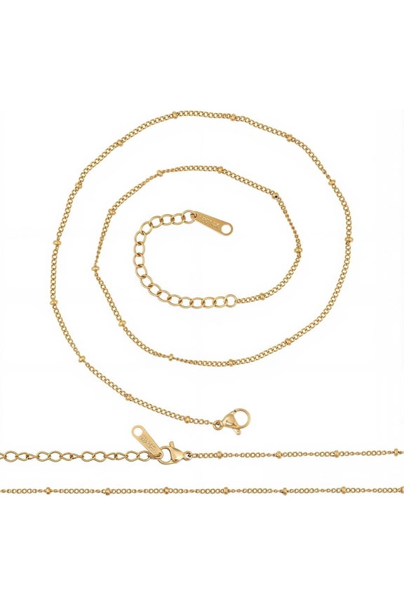1 Box 2Pcs Boho Chain Necklaces for Women 16.34 Inch 14K Gold Plated 304 Stainless Steel Satellite Beaded Dainty Gold Choker Necklace Jewelry for Women Gift