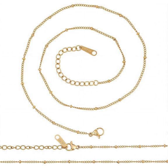 1 Box 2Pcs Boho Chain Necklaces Women 16.34 Inch 14K Gold Plated 304 Stainless Steel Satellite Beaded Dainty Gold Choker Necklace Jewelry