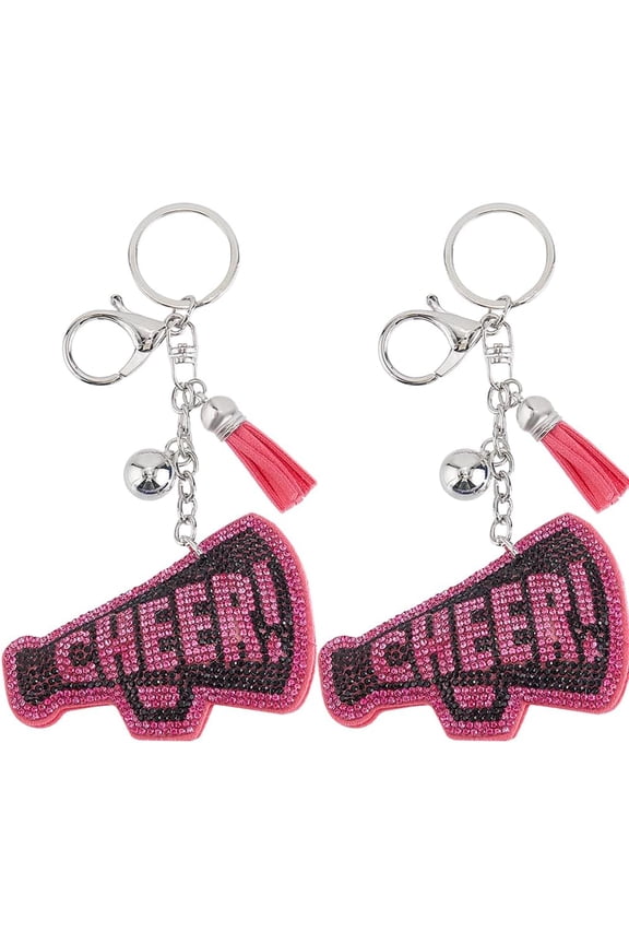 1 Box 2Pcs Cheer Keychains Cheerleading Keychain Bulk Large Rose Red Inspiration Cute Cheerleading Megaphone Tassel Key Rings for Car Keys Women Purses Bags Gifts Party Favor Wedding FavorsCrimson