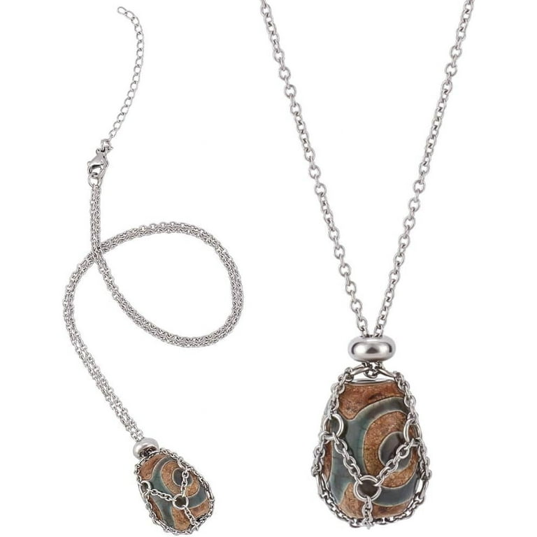 Box 2Pcs Crystal Stone Holder Necklace 304 Stainless Steel Cage