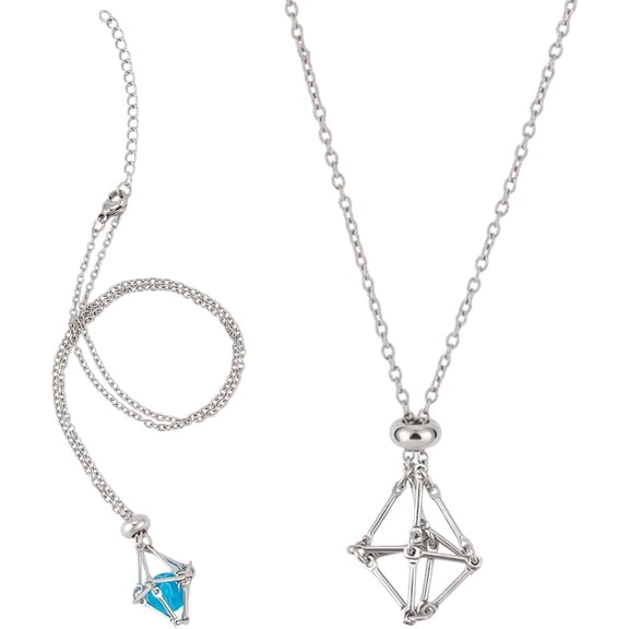 1 Box 2Pcs Holder Necklace Cage 304 Stainless Steel Adjustable Empty Stone Cage Necklaces Gemstone Jewelry Metal Empty Pendant Net