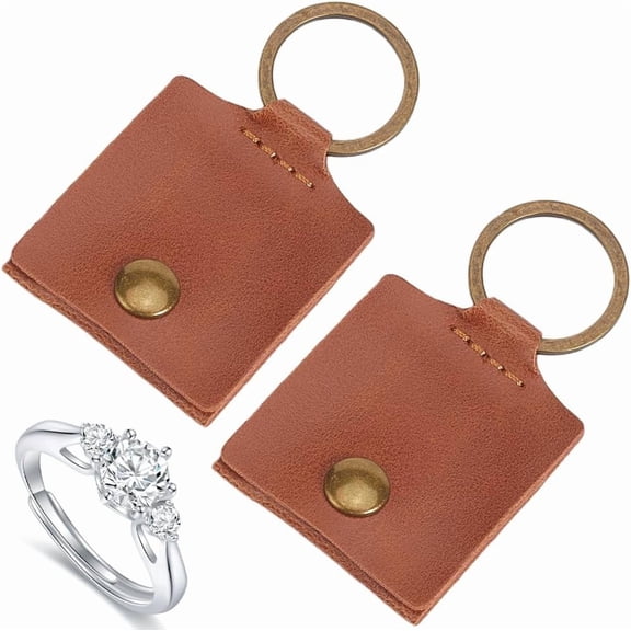 1 Box 2Pcs Leather Ring Pouch PU Leather Keychain Ring Holder Travel Case Small Portable Workout Gym Jewelry Pouch for Wedding Engagement Ring and Necklaces Storage Women Men Gift Brown for DIY