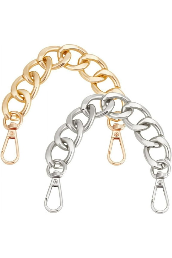 1 Box 2Pcs Metal Purse Chain Extender 7.87 Inches Long Alloy Gold Silver Shoulder Bag Strap Replacement Extension Link Chain Charms with Swivel Clasps for Clutch Mini Bag Handbag Supplies for DIY