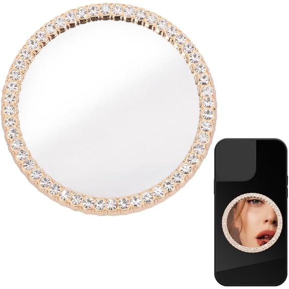 1 Box 2Pcs Mirror Sticker Phone Golden Shiny Rhinestone Glass Makeup Mirror Decal with Flat Round Phone Stickers DIY