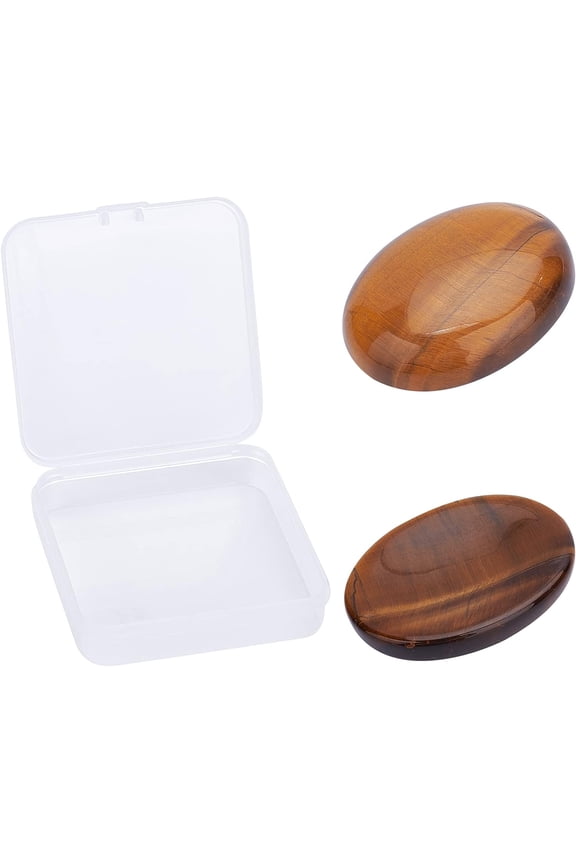 1 Box 2Pcs Natural Tiger Eye Worry Stone Therapy Gemstones Reiki Oval Shape Thumb Stones
