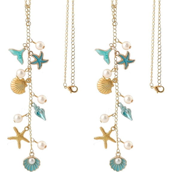 1 Box 2Pcs Ocean Car Charms Sea Shell Hanging Charm Gold Alloy Enamel Cute Beach Coastal Summer Conch Starfish Boho Dangling Car Ornaments for Rear View Mirror Crafts Handbags Supplies Women White
