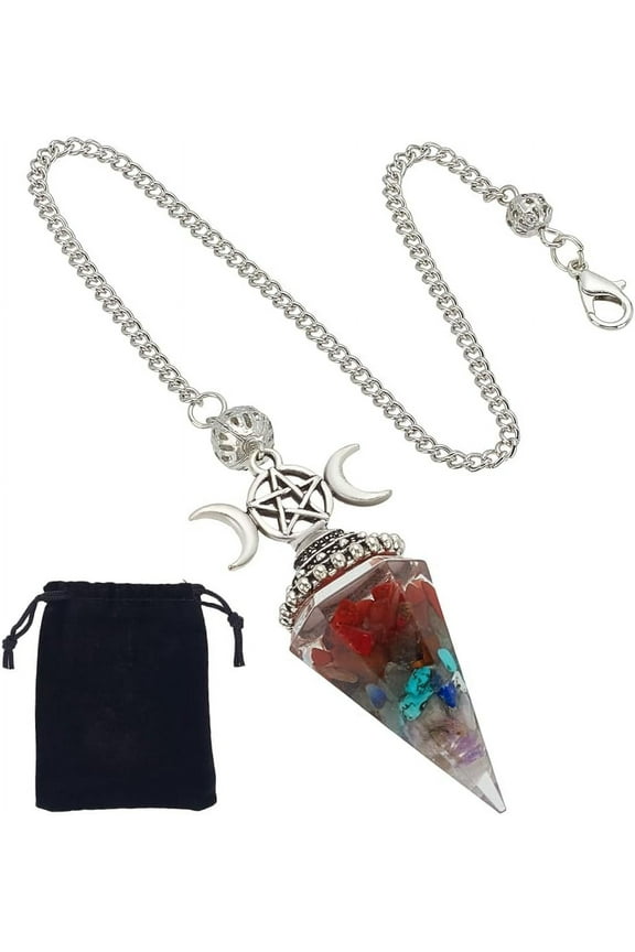 1 Box 2Pcs Pendulums Dowsing Pendulum Set Colorful Hexagonal Pointed Cone Natural Stone Pendulum with Chain Reiki Chakra Gem Chip Pendant Charm Sets for Dowsing Divination Protection Colorful