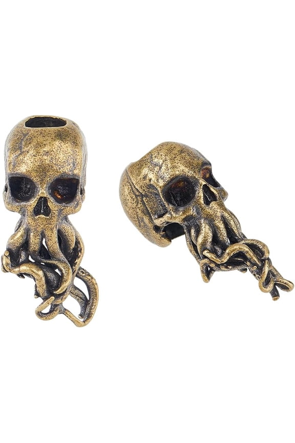 1 Box 2Pcs Skull Sword Lanyard Bead EDC Charm Bead Brass European Beads Bronze Large Hole Beads Paracord Cord Tool Bead 28.5x15x16.5mm for Keychain Bracelet Accessories Hole: 6mm