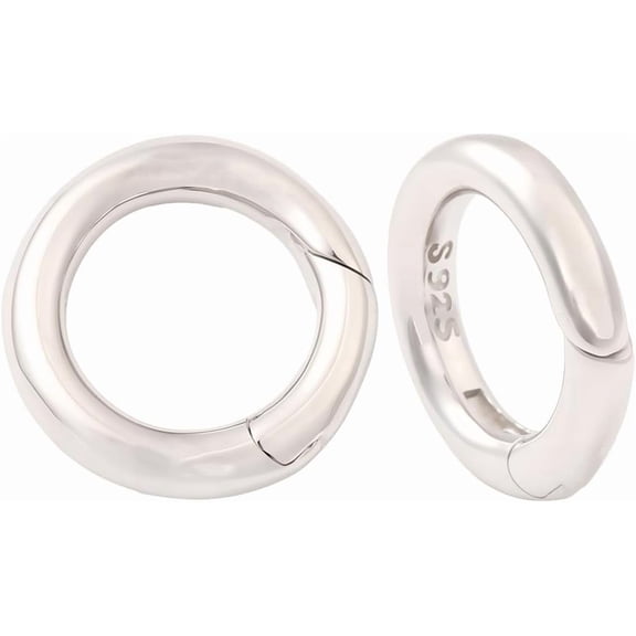 1 Box 2Pcs Snap Clasps Rhodium Plated 925 Sterling Silver Gate O Rings with 925 Stamp for Jewelry Making Metal Real Platinum Plated