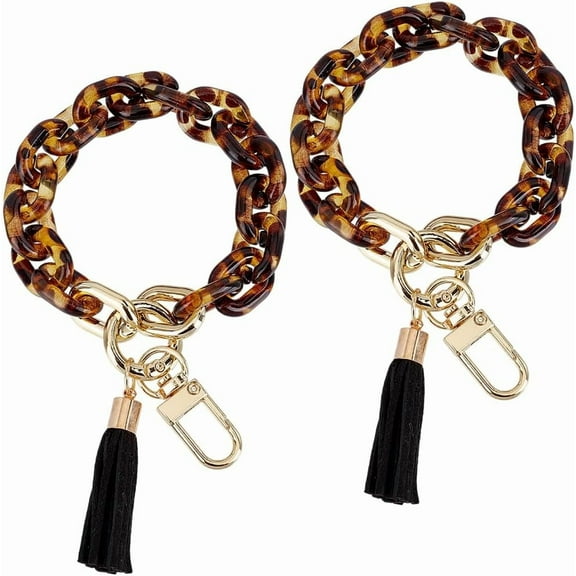 1 Box 2Pcs Wristlet Keychain Chunky Chain Keychain Wrist Key Chain Leopard Print Acrylic Wristlet Bracelet Keychains Key Ring Bracelet for Women Men Bags Purse Car Keys Mobile Phone Decor diy