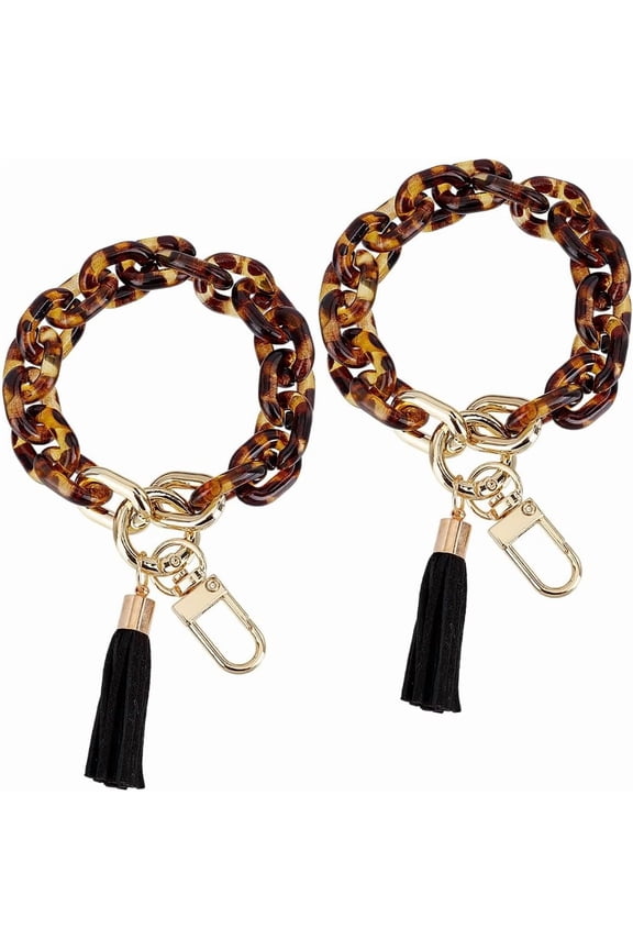 1 Box 2Pcs Wristlet Keychain Chunky Chain Keychain Wrist Key Chain Leopard Print Acrylic Wristlet Bracelet Keychains Key Ring Bracelet for Women Men Bags Purse Car Keys Mobile Phone Decor