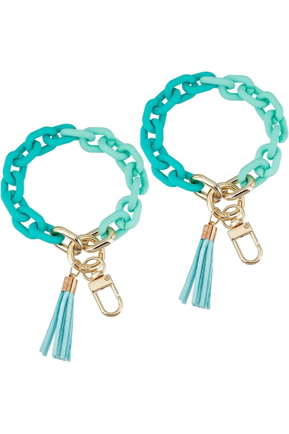 1 Box 2Pcs Wristlet Keychain Chunky Chain Link Keychain Acrylic Wrist Key Chain Bracelets with Tassel Charms DIY