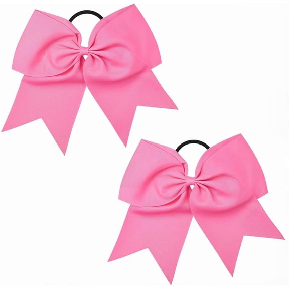 1 Box 2pcs Pink Pony Tail Bows Hair Ties Coquette Cute Hot Pink Large Jumbo Cheerleading Bows Knot Pony Tail Hairties Band for Women Sports Softball Cheer Hairs School College Supplies Black