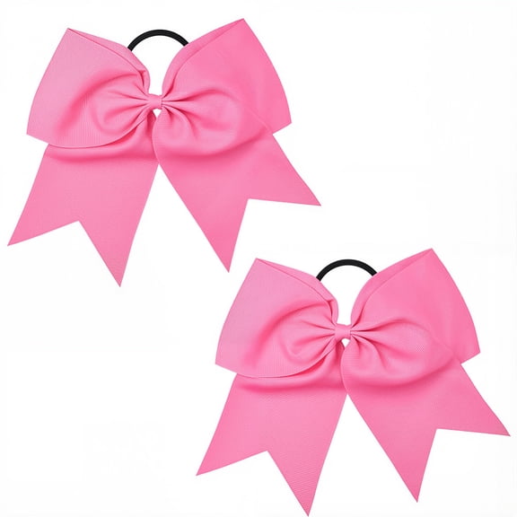 1 Box 2pcs Pink Pony Tail Bows Hair Ties Coquette Cute Hot Pink Large Jumbo Cheerleading Bows Knot Pony Tail Hairties Band