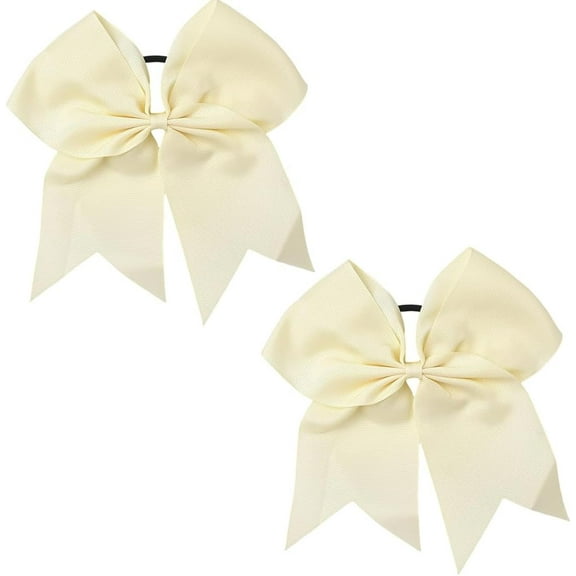 1 Box 2pcs White Ponytail Bowknot Elastic Hair Ties Coquette Cornsilk Large Jumbo Bowknots Chear Pony Hair Tails Holder Band Bulk for School Soccer Rugby Sports Favours Women Adults Brown