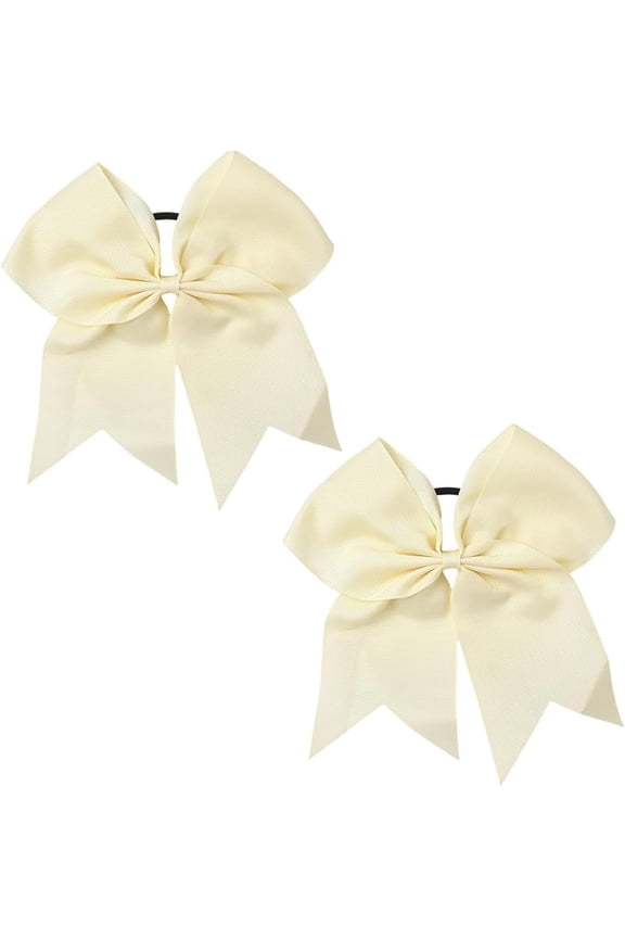 1 Box 2pcs White Ponytail Bowknot Elastic Hair Ties Coquette Cornsilk Large Jumbo Bowknots Chear Pony Hair Tails Holder Band Bulk