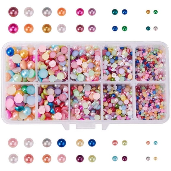 1 Box 3-8mm Half Round Imitation Pearls Colorful Beads Flatback loosed Beads Cabochons for Scrapbooking Embellishment Craft DIY Phone Nail Making 3000pcs DIY
