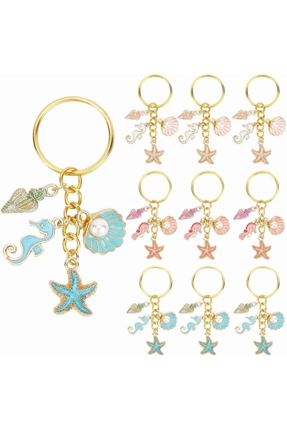 1 Box 3 Colors 12Pcs Ocean Themed Keychains Bulk Cute Key Chain Pack Enamel Gold Pink Summer Sea Beach Hawaiian Shell Charms