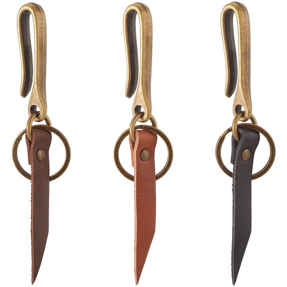 1 Box 3 Colors Fish Hook Key Chains Genuine Cowhide Keychain Set Real ...