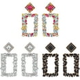 thumbnail image 1 of 1 Box 3 Pairs 3 Colors Rhinestone Hollow Out Rectangle Dangle Stud Earrings Alloy Long Drop Earrings for Woman Mixed Color 67mm Pin: 0.6mm 1 Pair/color, 1 of 7