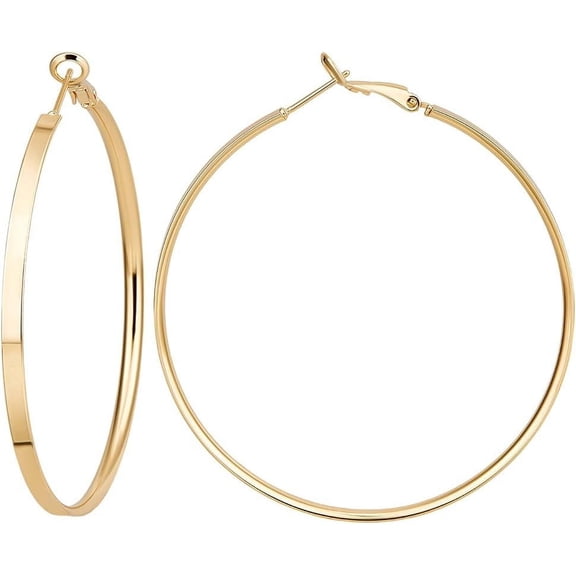 1 Box 3 Pairs Earrings Loops for DIY Women Real 14K Gold Plated Brass Large Circle Round Hoop Earrings Metal Lightweight Chunky Earrings Oversize Gold Earrings Set 60mm