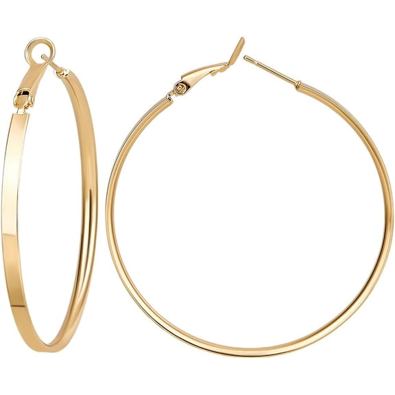 1 Box 3 Pairs Earrings Loops for Women Real 14K Gold Plated Brass Large Circle Round Hoop Earrings Metal Lightweight Chunky Earrings Oversize Gold Earrings Set 50mm DIY